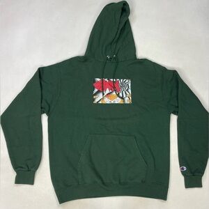 Stray Rats Virtual Maniacs Graphic Pullover Hoodie Men Medium Green Champion
